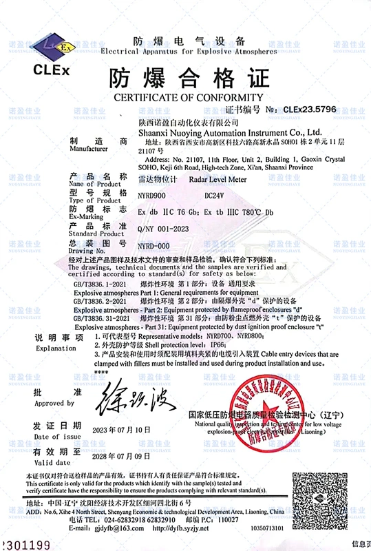 Explosion-proof certificate - NYRD900